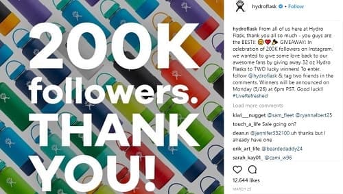 hydro flask giveaway example