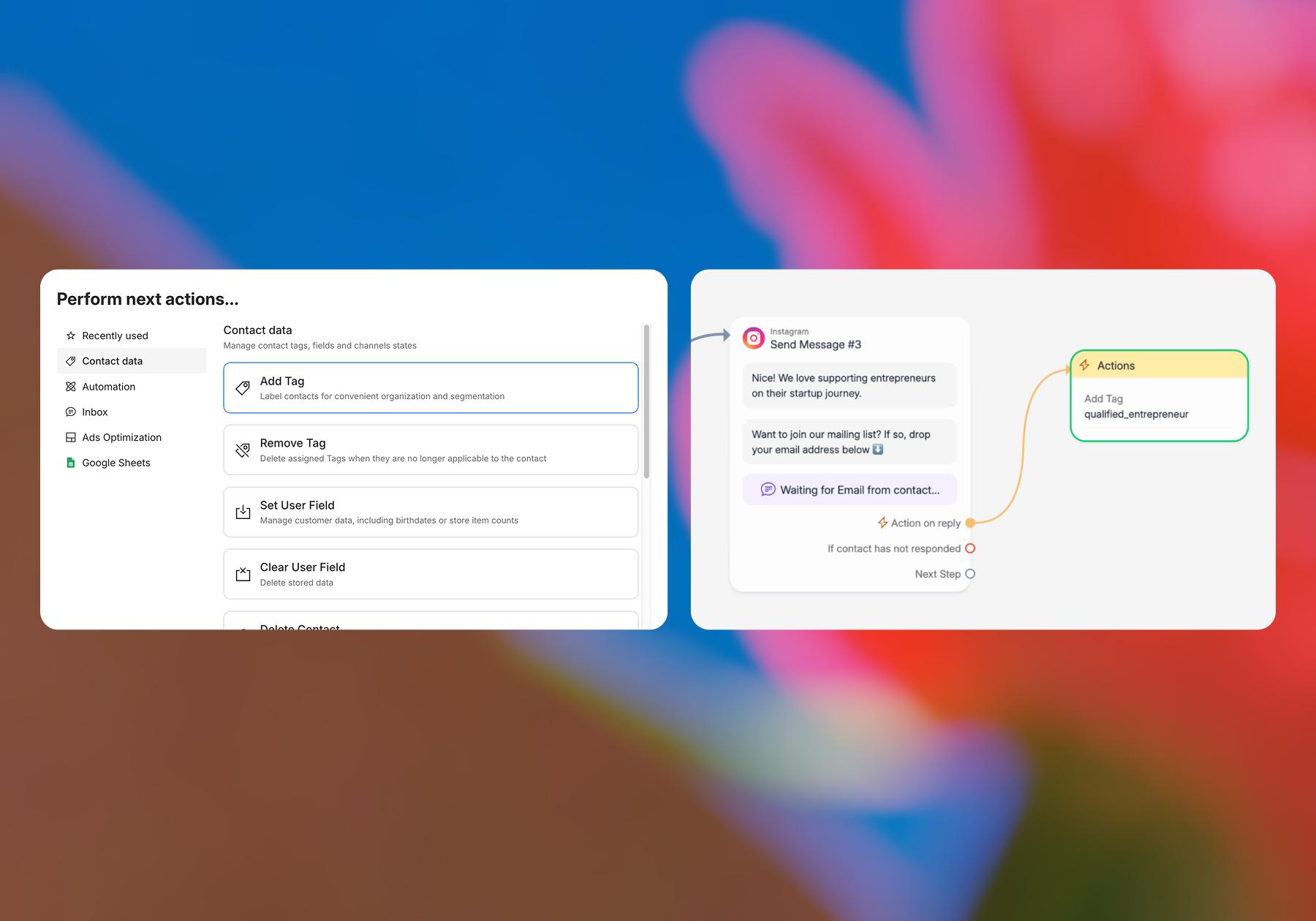 Screenshot of Manychat flow options