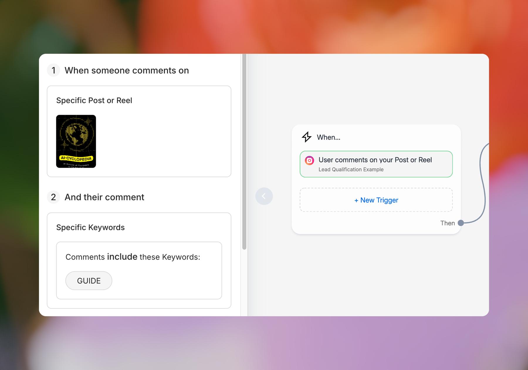 Screenshot of options for adding a trigger to start an automation
