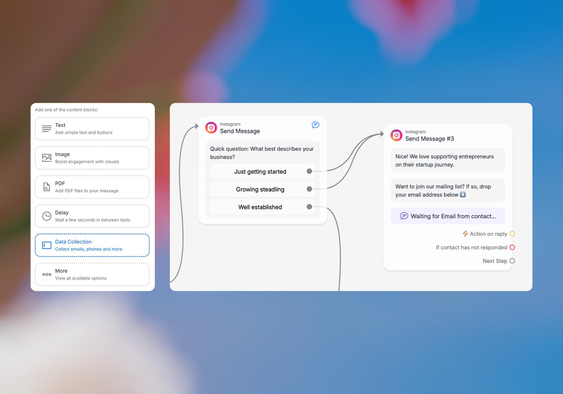Screenshot of Manychat flow options