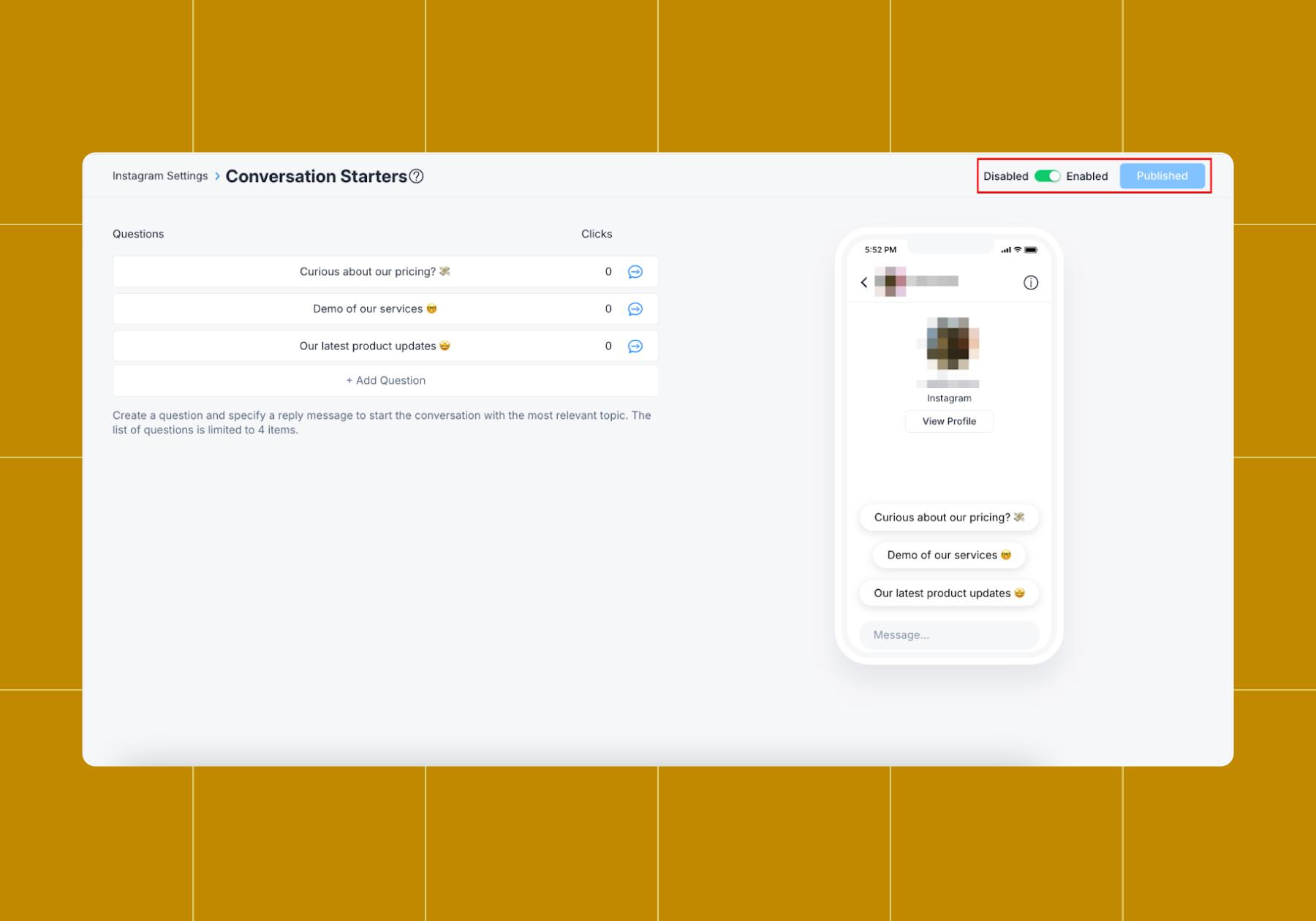 Screenshot of a conversation starter 