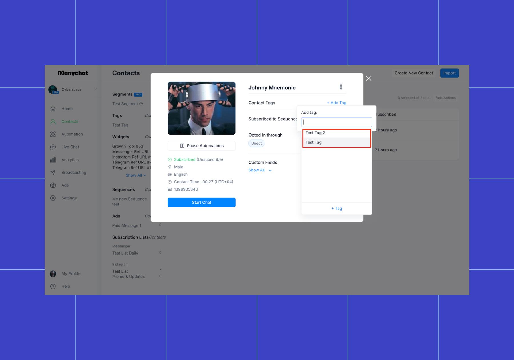 Screenshot of Manychat Segmentation options