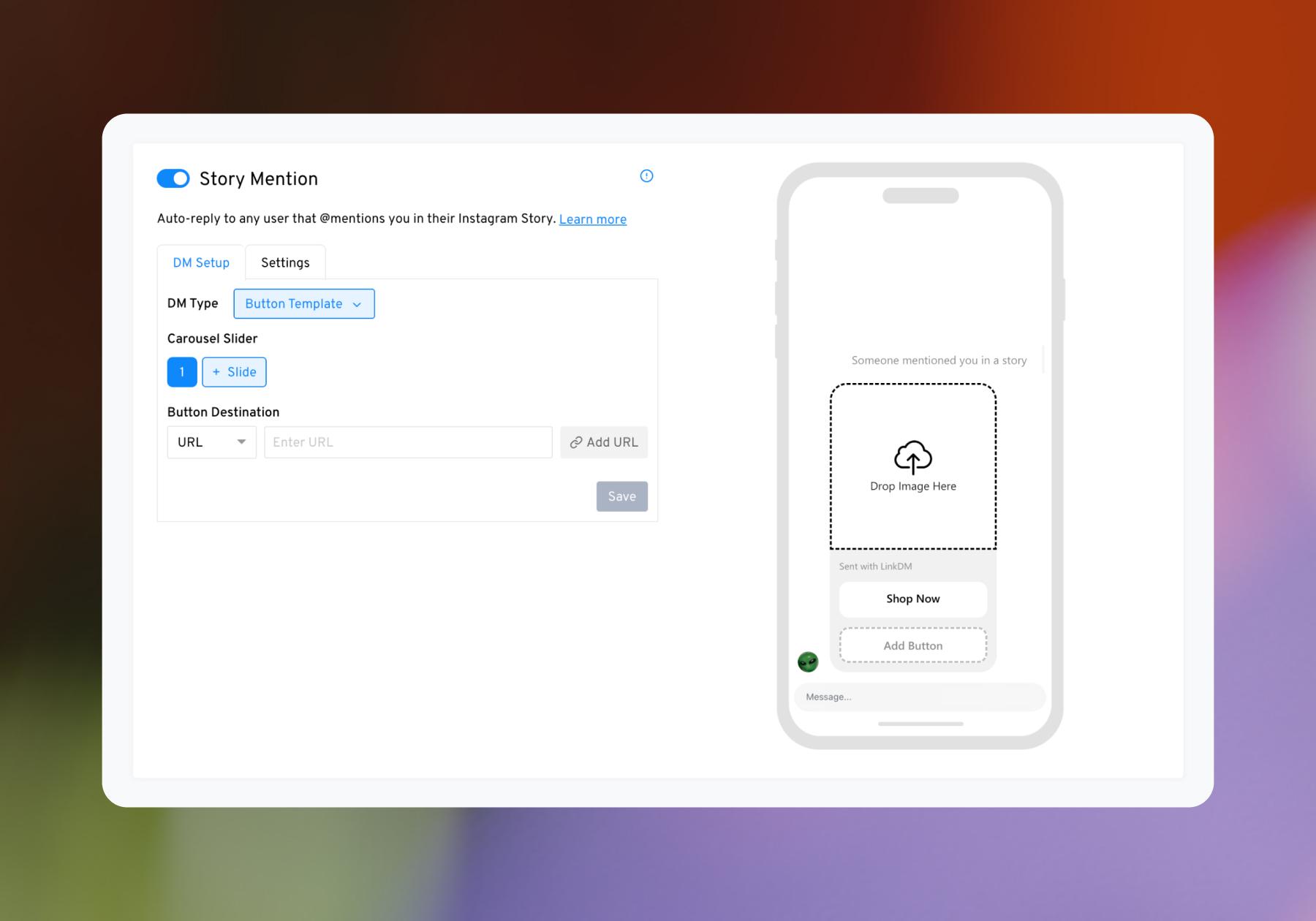 Screenshot of Instagram Story automation options in LinkDM