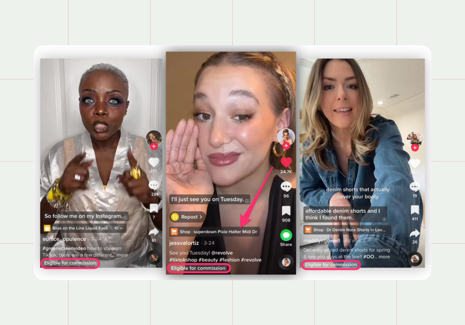 Screenshots of affiliate sellers on TikTok Shop