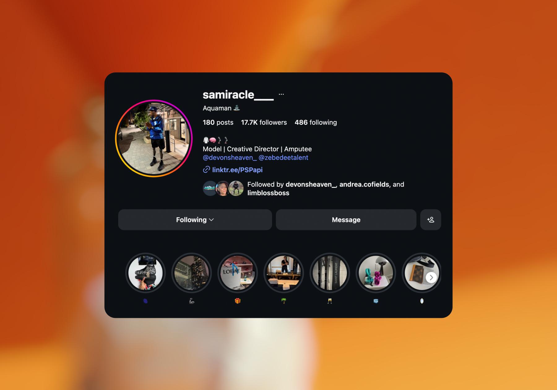 Screenshot of a creator's bio with management information listed in it