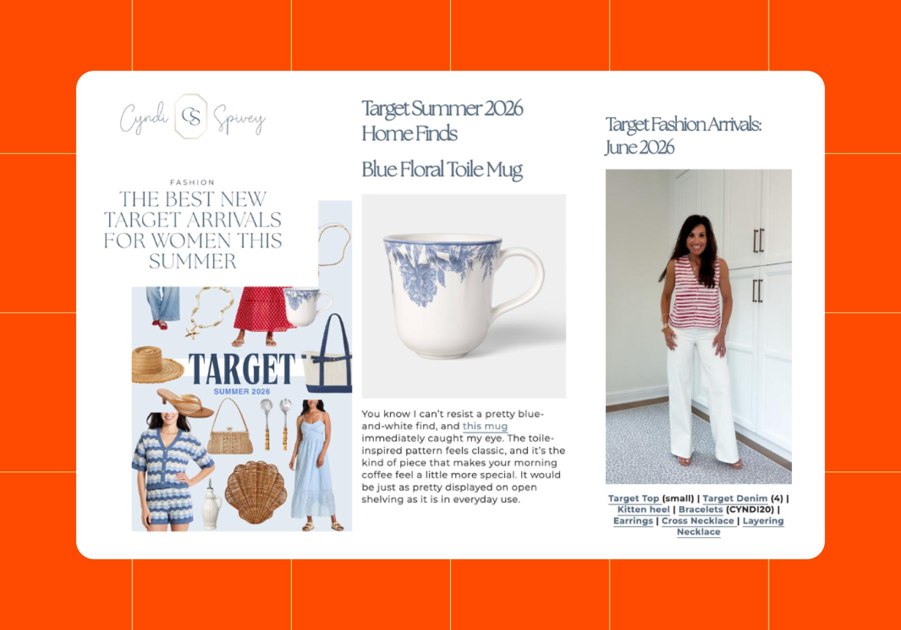 Screenshot of Cyndi Spivey (@cyndispivey), a fashion and lifestyle creator, posting some of her Target products as a Target Partner