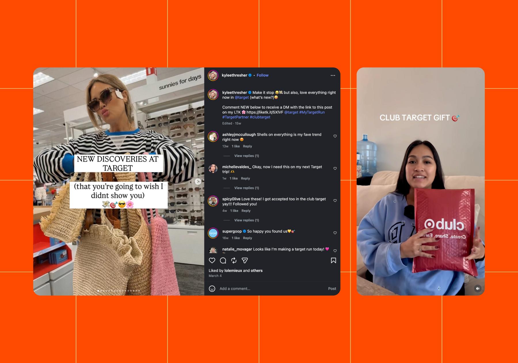 Screenshot examples of Club Target posts