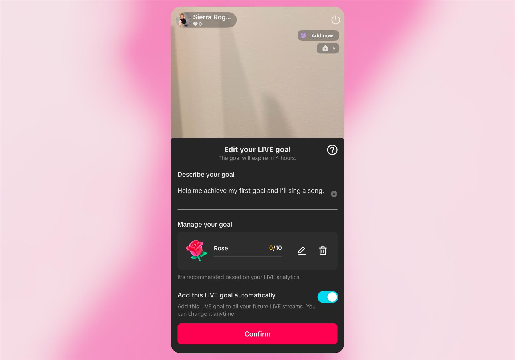 Screenshot of the TikTok Live setup screen