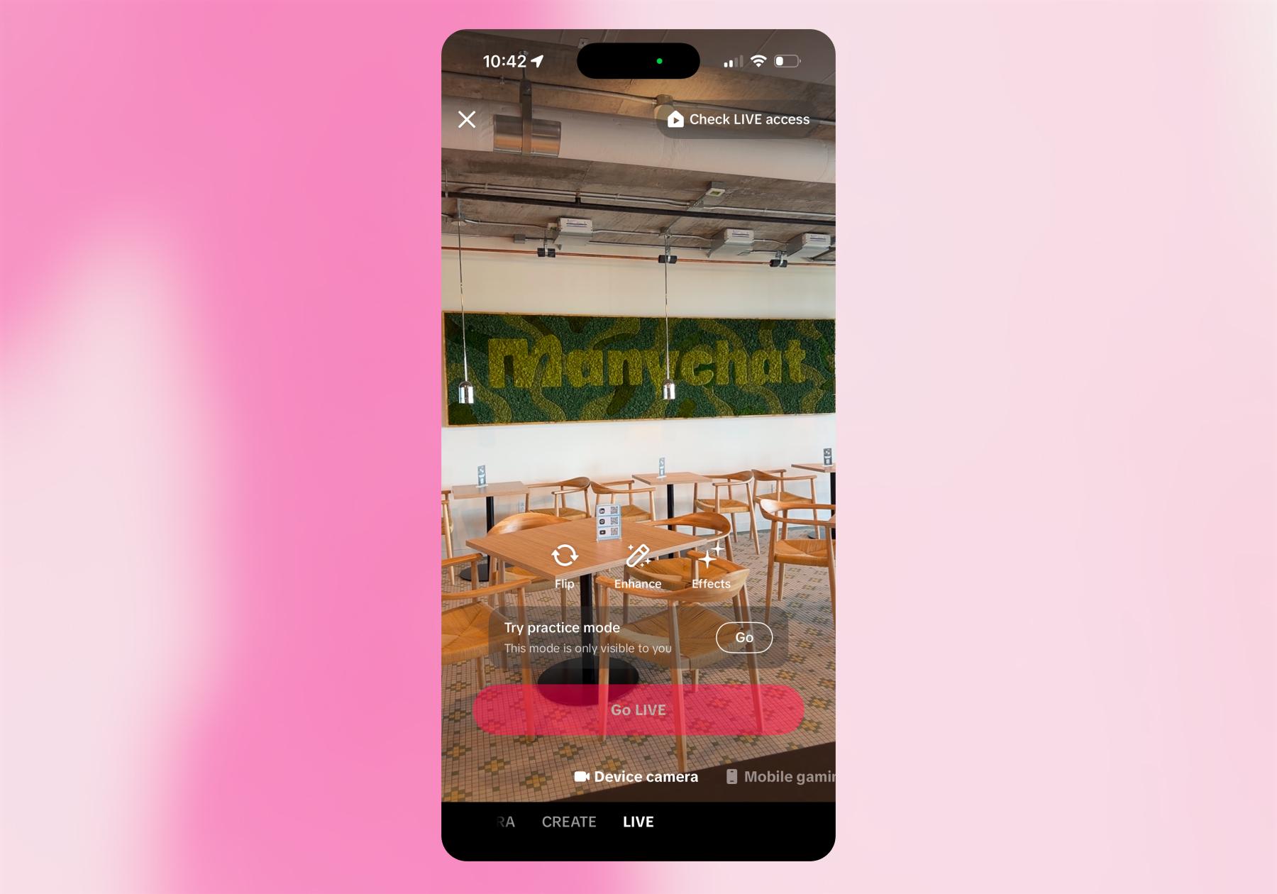 Screenshot of the TikTok Live Try practice mode