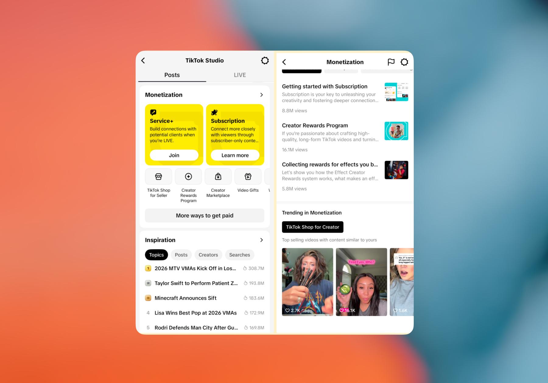 Screenshot of TikTok monetization options 