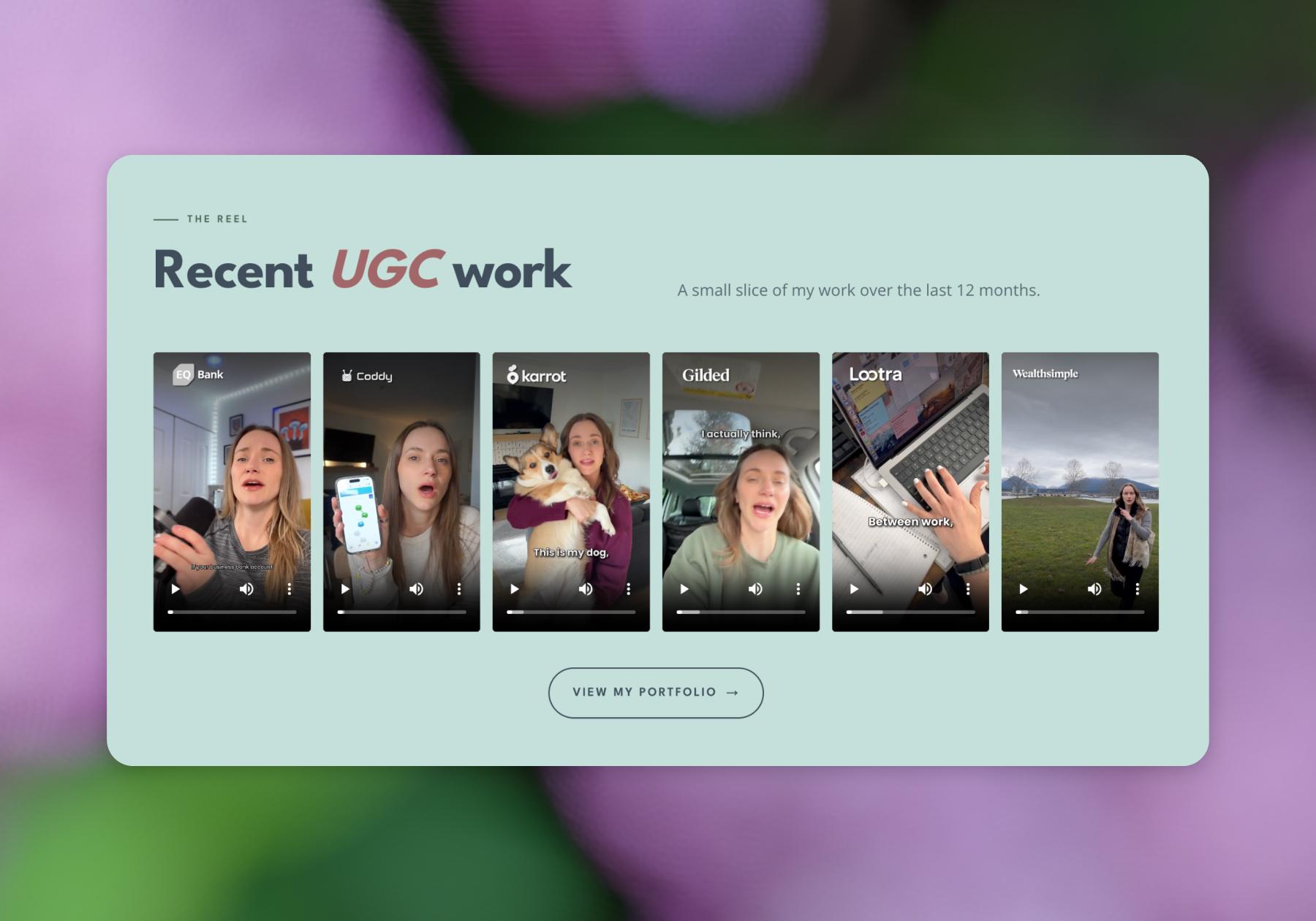 Screenshot of Danielle's portfolio website 