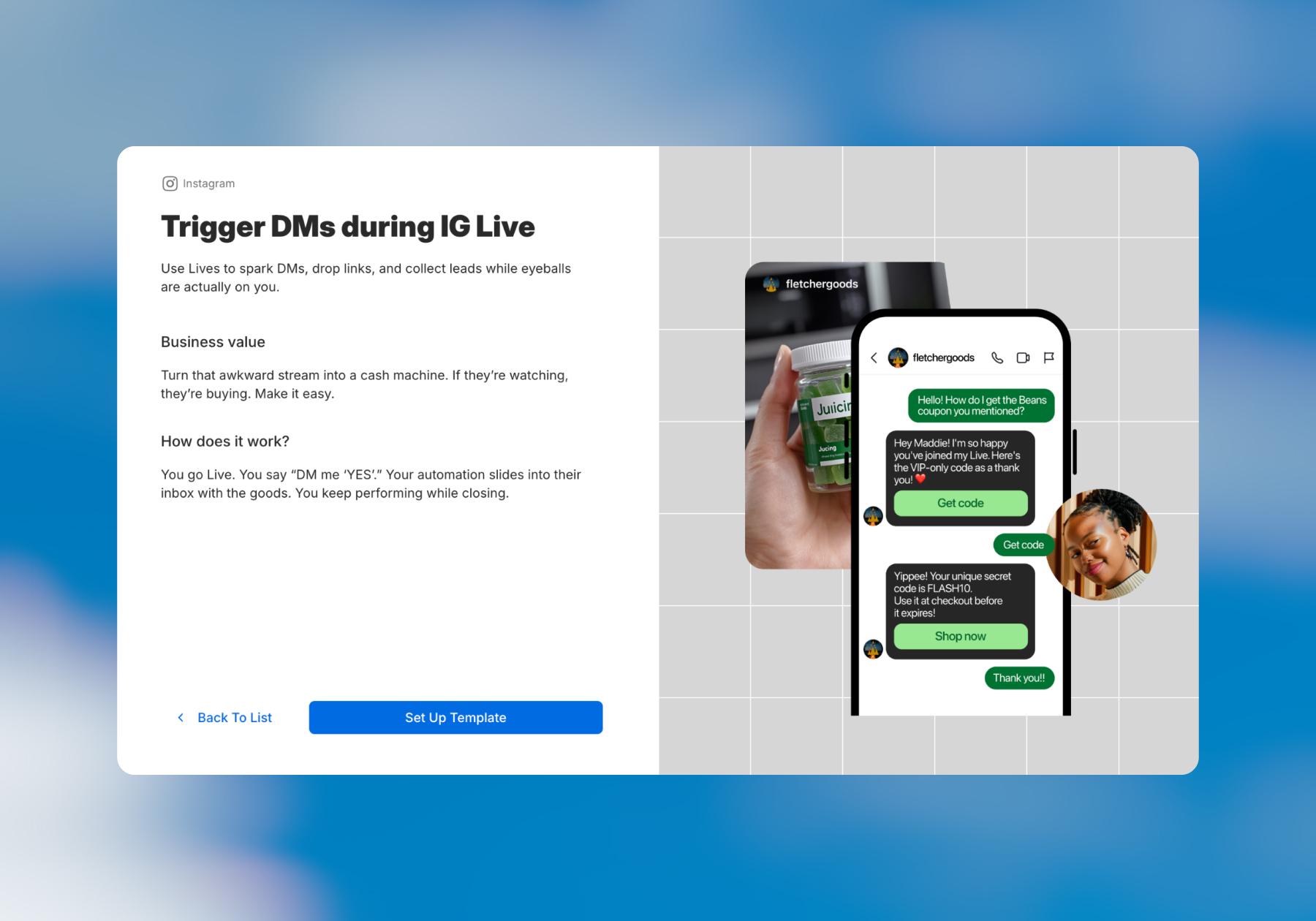Screenshot of Trigger DMs during IG Live options