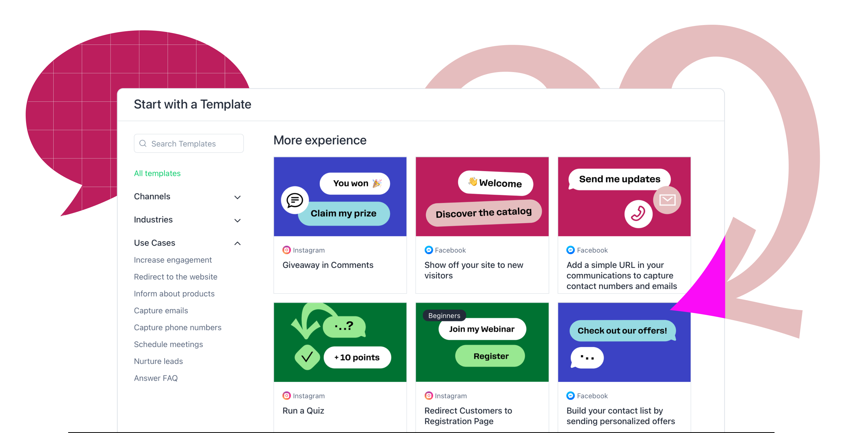 ManyChat template library screen