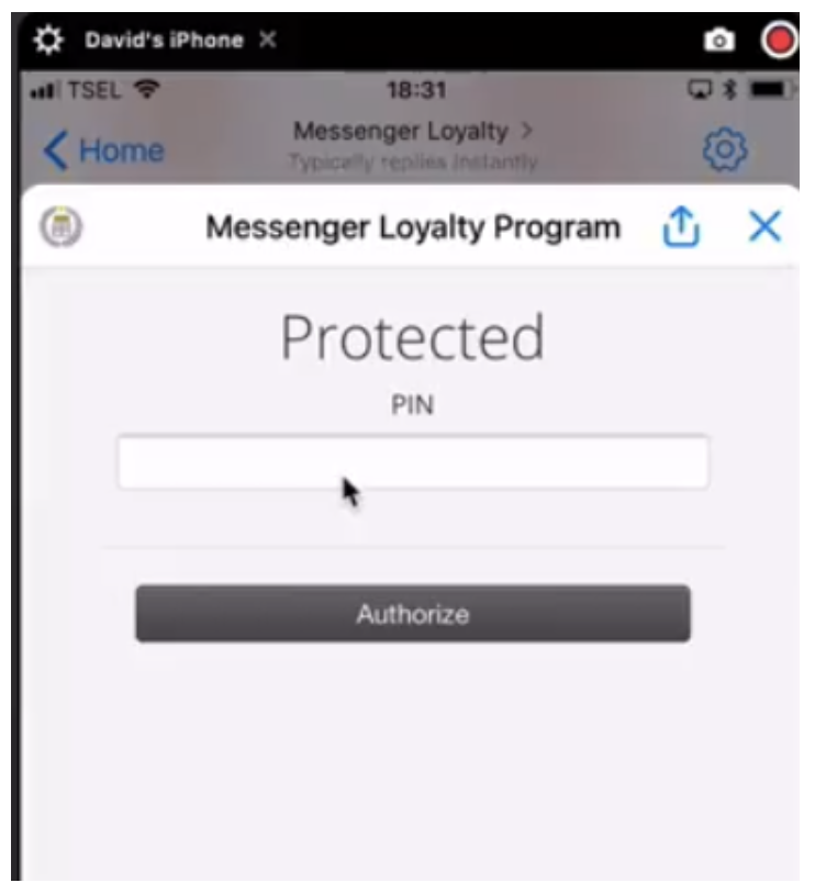 messenger loyalty program example with protected pin