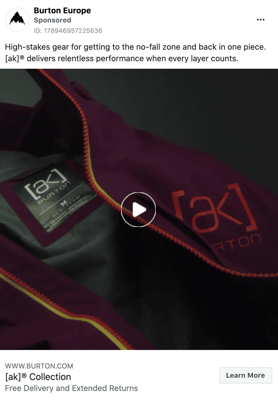 Burton Facebook video ad